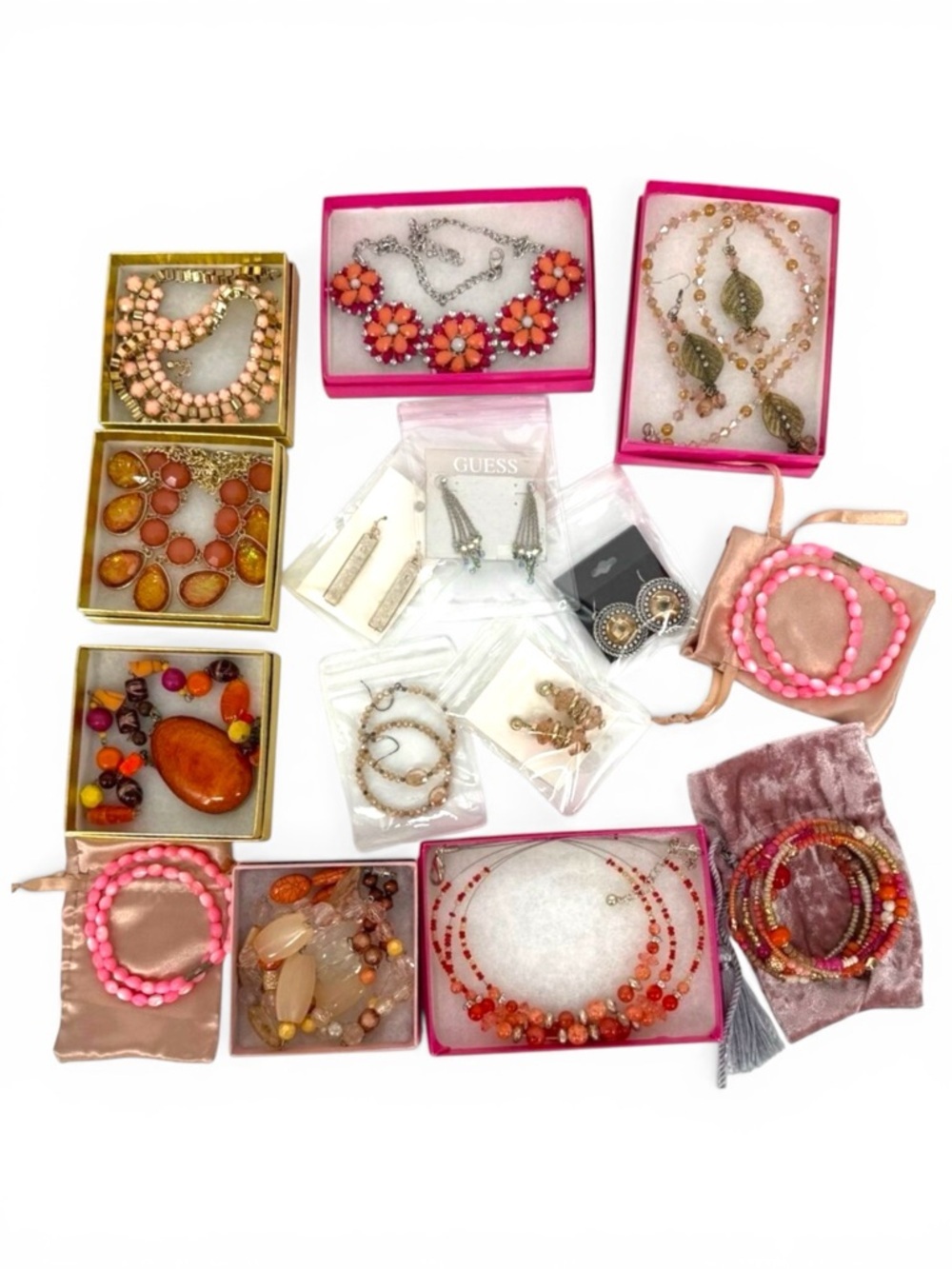 Jewelry Mixed Lot Wearable Earrings Necklace Bracelet Orange Pink Tone Boho